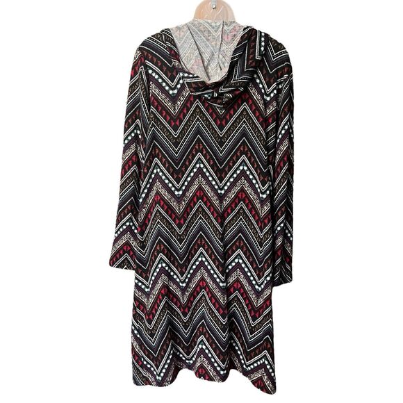 Cato Hooded Multicolor Chevron Duster Cardigan Sz L Aztec Geometric Artsy Tribal - Picture 2 of 11